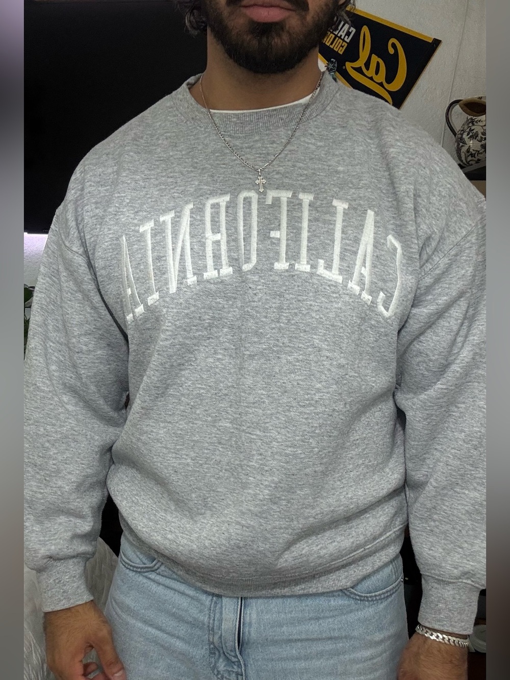 Men's Grey Crewneck Sweatshirt with California Script